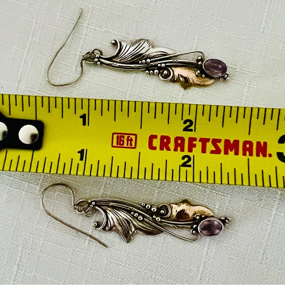 Elegant Sterling Silver and Gold Leaf Earrings - Picture 4 of 10